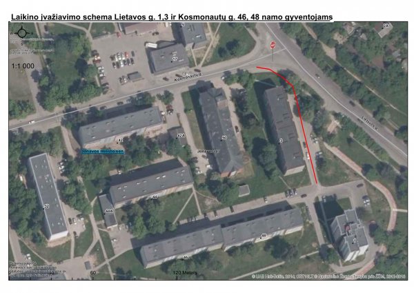 Laikino įvažiavimo schema Lietavos g. 1,3 ir Kosmonautų g. 46,48 namo gyventojams