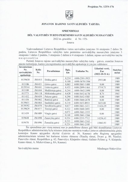 Informacija apie savivaldybės nuosavybėn perimamą turtą