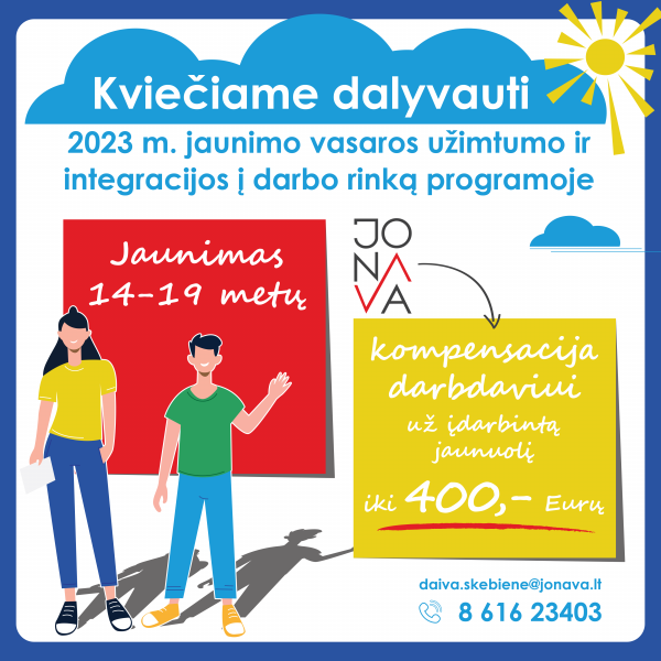 Tęsiama registracija dalyvauti jaunimo vasaros užimtumo ir integracijos į darbo rinką programoje
