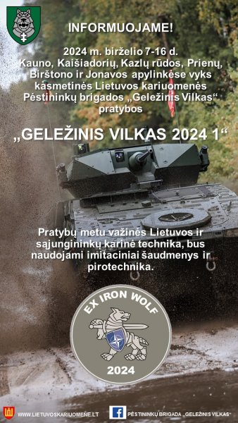 Vyks tarptautinės pratybos „Geležinis vilkas 2024 1“