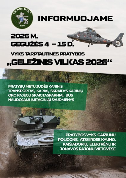 Vyks tarptautinės pratybos „Geležinis vilkas 2026“.